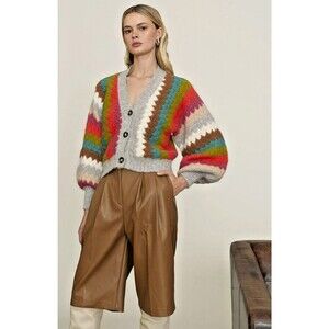 Eleven Six Women's Charlie Cardigan Multi Alpaca Wool Blend 3-Button Size XS/S